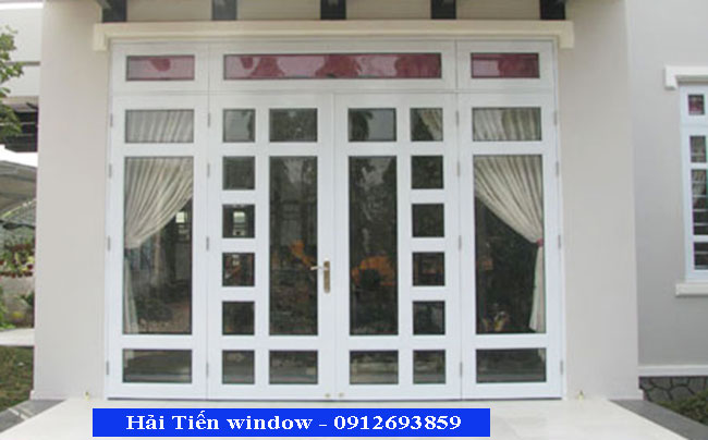 cửa đi 4 cánh nhôm kính Việt Pháp mở quay