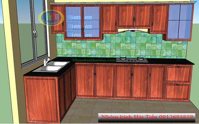 bản vẽ thiết kế 3D tủ bếp nhôm cho khách hàng